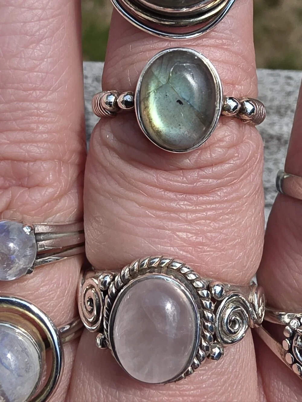 7 Piece 925 Sterling Moonstone Ring Lot Bundle Lot Estate